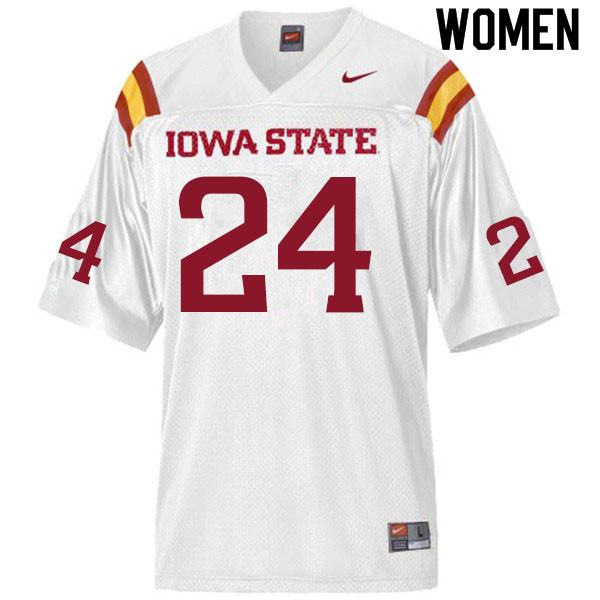 Women #24 D.J. Miller Iowa State Cyclones College Football Jerseys Sale-White - Click Image to Close